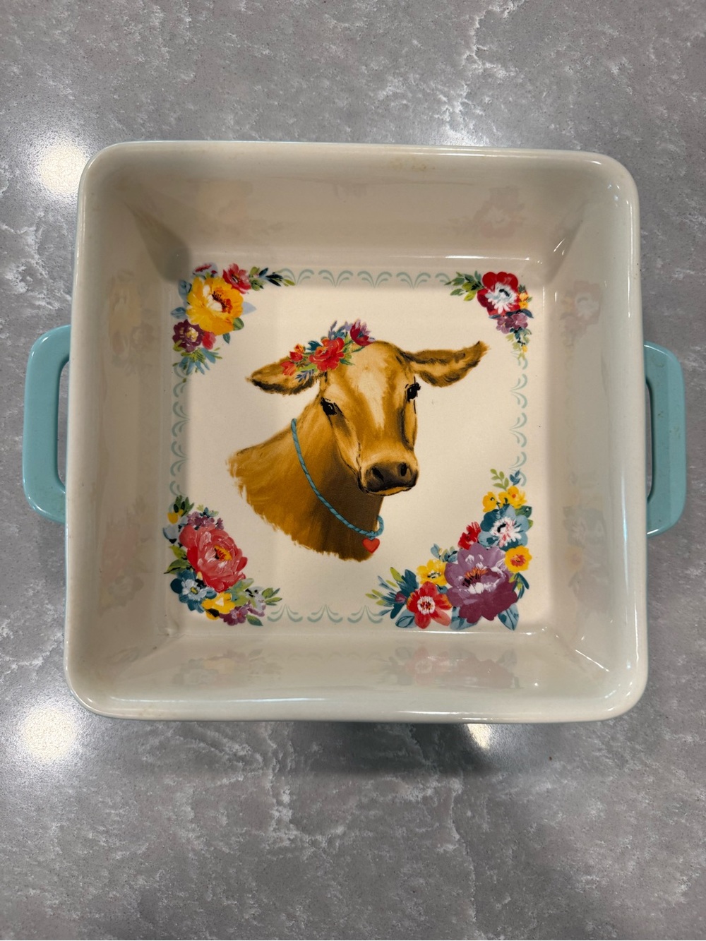Pioneer Woman Cow Stoneware Square Baking Dish Casserole Pan Floral 9x9 - Picture 2 of 6